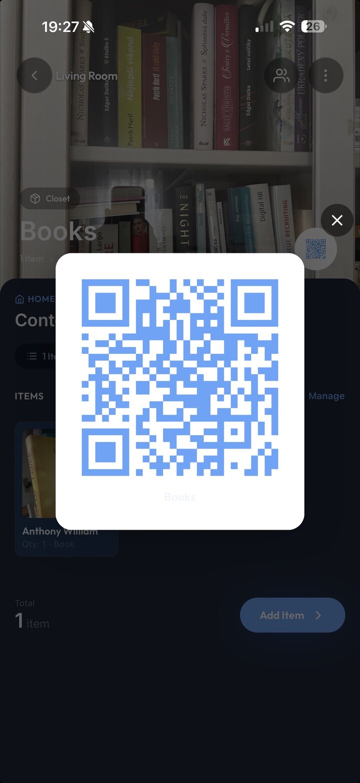 Container detail with its QR code